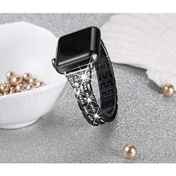 Secbolt Bling Bands Compatible Apple Watch Band 42mm 44mm Women iWatch Series 6 5 4 3 2 1 SE, Dressy Jewelry Metal Wristband Strap Diamond Rhinestone, Black