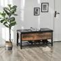 VASAGLE Industrial Storage Bench, Shoe Bench, Bed End Stool with Padded Seat and Metal Shelf, Storage Chest, Sturdy Steel Frame,Hallway, Living Room, Rustic Brown and Black ULSB47BX
