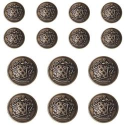 YaHoGa 14 Pieces Antique Metal Blazer Buttons Set for Blazers, Suits, Sport Coat, Uniform, Jackets (Antique Brass)