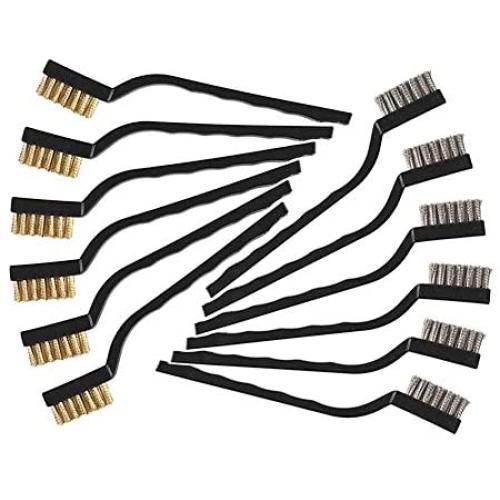 12 Wire Brushes (6 Stainless Steel + 6 Brass) can be Used for Cleaning Unfinished Metal Parts, Paint Stains, Oil Stain and so on Places That Require Heavy Duty scrubbing