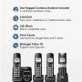Panasonic Rugged Link2Cell Bluetooth Cordless Phone with Voice Assist, One-Touch Call Block and Answering Machine - 3 Standard Handsets + 1 Rugged Handset - KX-TGD584M2 (Black) Panasonic Rugged Link2Cell Bluetooth Cordless Phone with Voice Assist, One-Touch Call Block and Answering Machine - 3 Standard Handsets + 1 Rugged Handset - KX-TGD584M2 (Black)