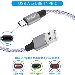 USB Type C Cable 3A Fast Charging, TAKAGI (3-Pack 6Feet) USB-A to USB-C Nylon Braided Data Sync Transfer Cord Compatible with Galaxy S10 S10E S9 S8 S20 Plus, Note 10 9 8 and Other USB C Charger