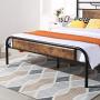 VECELO Queen Size Bed Frame with Wooden Headboard, Metal Platform Bed Frame with Footboard,No Box Spring Needed,Sturdy Steel Structure,14 Strong Steel Slat Support, Easy Assembly/Rustic Brown