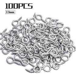 BronaGrand Small Eye Hooks,100pcs 13x7mm Mini Eye Pins Eye Screw Hooks Metal Eyelets Screw Eye Lags for Resin Jewelry Bead Plastic Wood