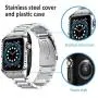 HATALKIN Compatible with Apple Watch Series 6 5 4 44mm Band with Metal Bumper Case,Rugged Men Bands for Apple Watch SE/iWatch 6 5 4 44mm Stainless Steel Cases Protector Drop-Proof Shockproof(Silver)