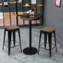 YAHEETECH 26inch barstools Set of 4 Counter Height Metal Bar Stools, Indoor Outdoor Stackable Bartool Industrial with Wood Seat 331Lb, Black