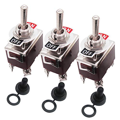 3pcs Heavy Duty Rocker Toggle Switch 15A 250V 20A 125V DPST 4 Pin ON/Off Switch Metal + 3pcs Waterproof Cover Ten-1221