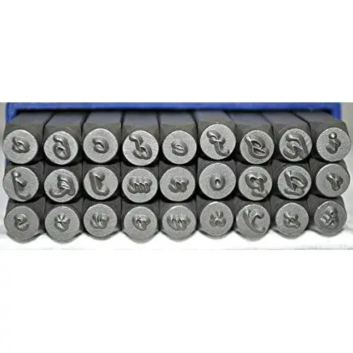 3mm Elegant/Corsiva Font Alphabet Punch Metal Letter Jewelry Stamp Set, 27 Pieces Including & (Lowercase) 3mm Elegant/Corsiva Font Alphabet Punch Metal Letter Jewelry Stamp Set, 27 Pieces Including & (Lowercase)
