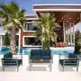 Kinsunny 4pcs Patio Furniture Sofa Shore Aluminum Outdoor Sectional Set Metal Conversation Set with Cushions Dark Blue