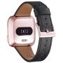 WFEAGL For Versa Band, Top Grain Leather Band Replacement Strap for Versa /Versa 2 /Versa Lite /Versa SE Fitness Smart Watch (Black Band+RoseGold Buckle)
