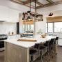 Lingkai Industrial Kitchen Island Light 3-Light Wood Chandelier Farmhouse Pendant Hanging Light Fixture Rectangle Wood Frame Metal Caged Ceiling Light