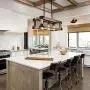 Lingkai Industrial Kitchen Island Light 3-Light Wood Chandelier Farmhouse Pendant Hanging Light Fixture Rectangle Wood Frame Metal Caged Ceiling Light
