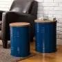 Glitzhome Rustic Storage Ottoman Seat Stool, Farmhouse End Table, Galvanized Metal Accent Side Table Toy Box Bin with Round Wood Lid for Living Room Furniture, Nesting Pieces Two, Navy Blue Glitzhome Rustic Storage Ottoman Seat Stool, Farmhouse End Table, Galvanized Metal Accent Side Table Toy Box Bin with Round Wood Lid for Living Room Furniture, Nesting Pieces Two, Navy Blue