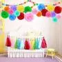 Happy Birthday Decorations, Rainbow Birthday Party Decorations, Birthday Paper Tissue Pom Pom, Tassel Garland