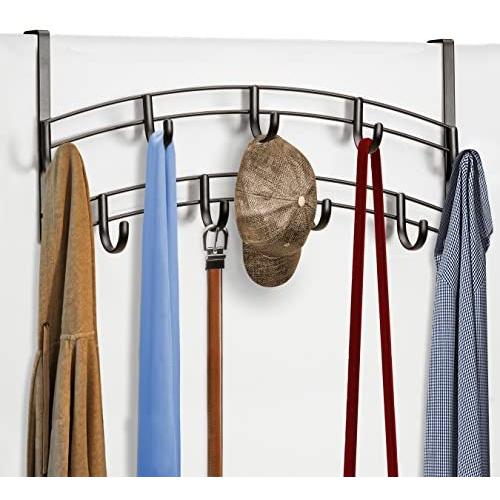 Lynk Over Door 9 Hook Rack Shirt, Belt, Hat, Coat, Towel Organizer, Bronze