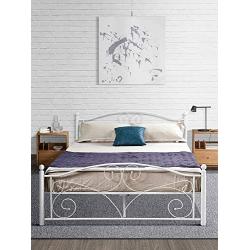 Kealive Vintage White Metal Bed Frame with Headboard, Wrought Iron Platform Bed Frame, Iron Pipe Bed Frame, No Box Spring Needed, Under Bed Storage, Queen