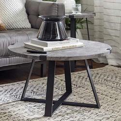 Walker Edison Anastasia Modern Metal Wrap X Base Coffee Table, 30 Inch, Grey Concrete
