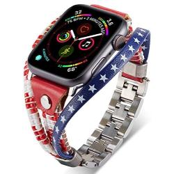 Wetheband American Flag Band Compatible for Apple Watch 42mm 44mm, Us Flag Genuine Leather Bands with Stainless Steel Metal Clasps, Replacement Handmade Strap for iWatch Series 5/4/3/2/1