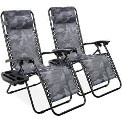 Best Choice Products Set of 2 Adjustable Steel Mesh Zero Gravity Lounge Chair Recliners w/Pillows and Cup Holder Trays, Camoflage