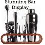 Mixology Bartender Kit: 10-Piece Bar Set Cocktail Shaker Set with Stylish Mahogany Stand | Perfect Home Bartending Kit with Bar Tools and Martini Shaker for Foolproof Drink Mixing (Gun-Metal Black)