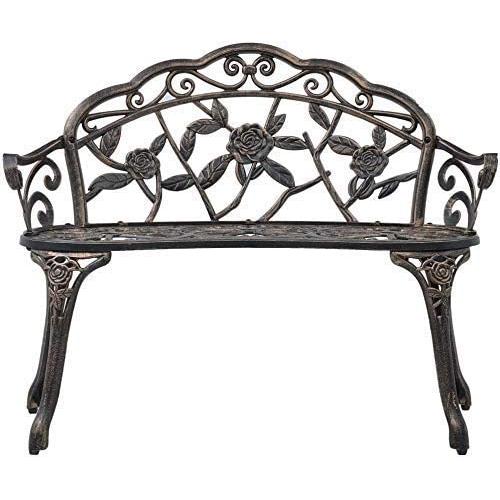 Metal Outdoor Bench Outdoor Patio Bench Garden Park Bench Iron Cast Aluminum Romantic Rose Antique Decoration Bench Porch Path Chair Suitable for Outdoor Parks Patio Backyard Lawn Porch Garden