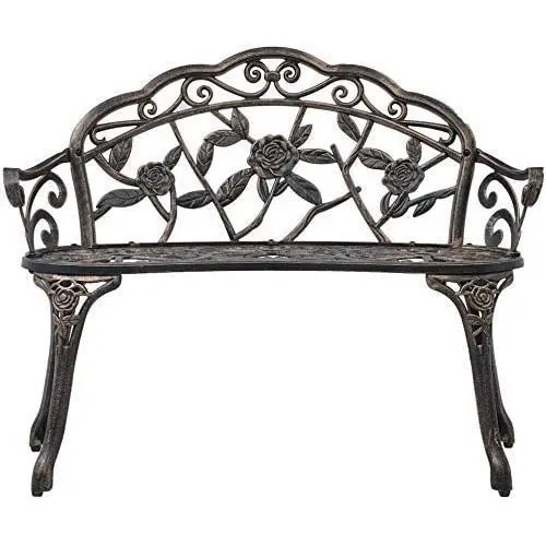 Metal Outdoor Bench Outdoor Patio Bench Garden Park Bench Iron Cast Aluminum Romantic Rose Antique Decoration Bench Porch Path Chair Suitable for Outdoor Parks Patio Backyard Lawn Porch Garden