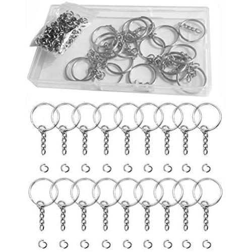 95PCS Key Chain Rings, 1 Inch Split Metal Keychain Rings with 95PCS Open Jump Rings for Jewelry Making Craft, Sliver Thin Keychain, Pack of 95