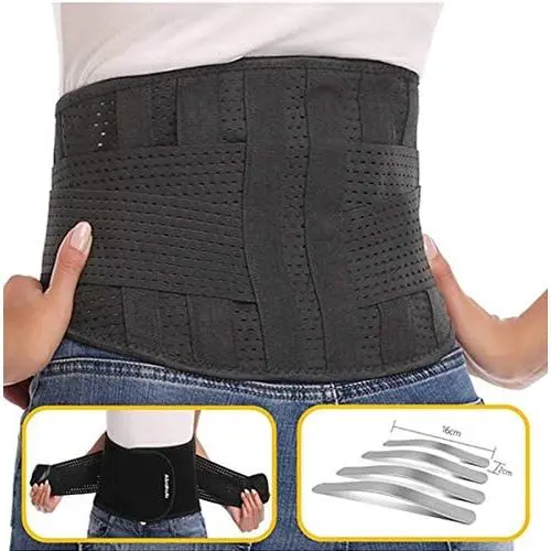 Abahub Lumbar Lower Back Brace and Support Belt with Dual Adjustable Straps, Helps Relief Pain with Sciatica, Scoliosis, Herniated, Black Large