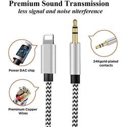 [Apple MFi Certified] Aux Cord for iPhone, Lightning to 3.5mm Nylon Braided Audio Stereo Cable for iPhone 11/11 Pro/XS/XR/X 8 7 6/iPad/iPod to Car/Home Stereo, Speaker, Headphone (3.3FT, Silver)