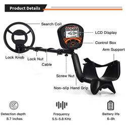 Goplus Metal Detector, Four Modes Adjustable High Accuracy Metal Finder (41''-52'') with LCD Display, 10'' Waterproof Search Coil, Headphone, Carrying Bag and Shovel for Adults and Kids