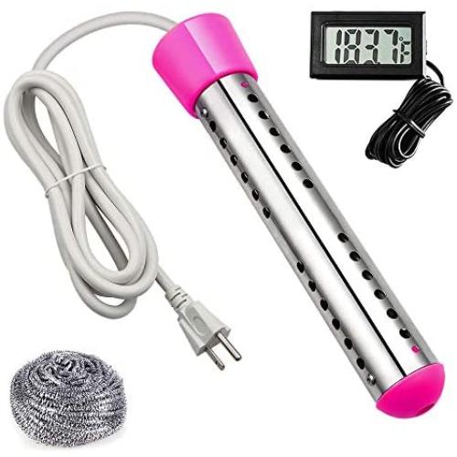 Electype Immersion Heater,Portable Electric Submersible heating instant Hot Water Heater with Metal Guard Cover to Heat 5 Gallons of Water in Minutes,Great for Small Bath Tub- U.S Version (2-Pink)