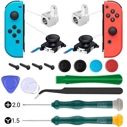 UOWGA Joycon Joystick Replacement, 2 Pack Switch Analog Thumbstick for Nintendo Switch, Joy Con Controller Repair Kit Include Metel Lock Buckles, Screwdrivers, Thumb Stick Caps and Pry Tools