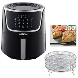 GoWISE USA GW22956 7-Quart Electric Air Fryer with Dehydrator & 3 Stackable Racks, Led Digital Touchscreen with 8 Functions + Recipes, 7.0-Qt, Black/Silver