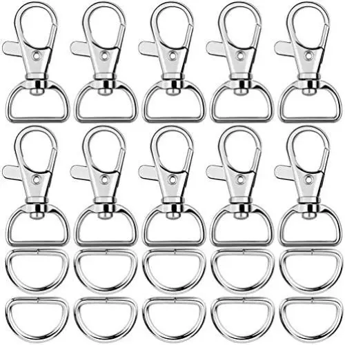 Paxcoo 60Pcs Swivel Snap Hooks and D Rings for Lanyard and Sewing Projects (1” Inside Width)