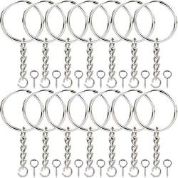 Onwon 100 Pieces Metal Split Key Ring 1 Inch / 25mm with Chain and Open Jump Ring and Screw Eye Pins Nickel Plated Keychain Parts and Connector Round Pendant Accessories for DIY