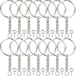 Onwon 100 Pieces Metal Split Key Ring 1 Inch / 25mm with Chain and Open Jump Ring and Screw Eye Pins Nickel Plated Keychain Parts and Connector Round Pendant Accessories for DIY