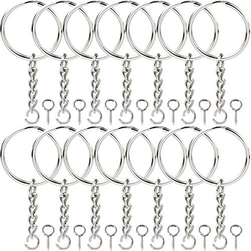 Onwon 100 Pieces Metal Split Key Ring 1 Inch / 25mm with Chain and Open Jump Ring and Screw Eye Pins Nickel Plated Keychain Parts and Connector Round Pendant Accessories for DIY