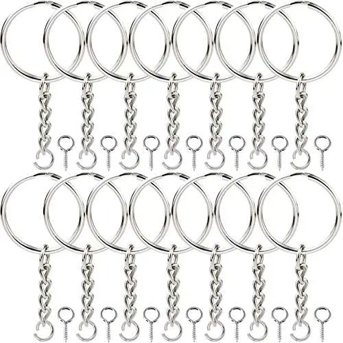 Onwon 100 Pieces Metal Split Key Ring 1 Inch / 25mm with Chain and Open Jump Ring and Screw Eye Pins Nickel Plated Keychain Parts and Connector Round Pendant Accessories for DIY Onwon 100 Pieces Metal Split Key Ring 1 Inch / 25mm with Chain and Open Jump Ring and Screw Eye Pins Nickel Plated Keychain Parts and Connector Round Pendant Accessories for DIY