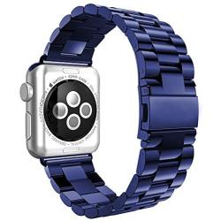 HUANLONG Compatible with Apple Watch Band, Solid Stainless Steel Metal Replacement Watchband Bracelet with Compatible with iWatch Series 1/2/3/4/5(Blue 38mm)