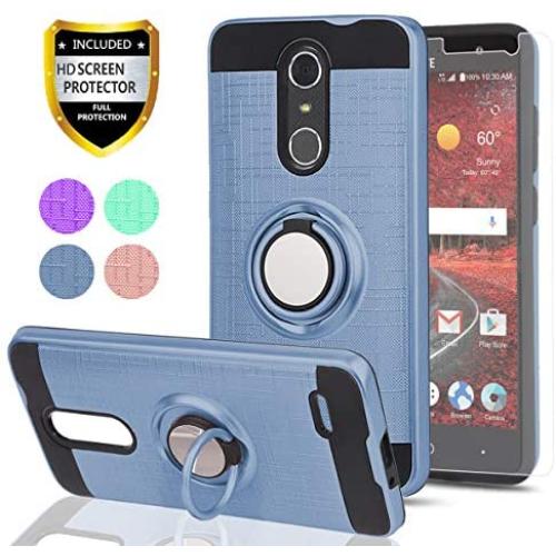 ZTE ZMAX One (Z719DL)/ZTE Grand X4/ZTE Blade Spark Z971 C with HD Phone Screen Protector,Ymhxcy 360 Degree Rotating Ring & Bracket Dual Layer Resistant Back Cover for ZTE Grand X 4 Z956-ZH Metal Slate