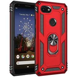 Military Grade Drop Impact for Google Pixel 3A XL Case 360 Metal Rotating Ring Kickstand Holder Magnetic Car Mount Armor Shockproof Cover for Google Pixel 3A XL Phone Protection Case (Red)