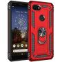 Military Grade Drop Impact for Google Pixel 3A XL Case 360 Metal Rotating Ring Kickstand Holder Magnetic Car Mount Armor Shockproof Cover for Google Pixel 3A XL Phone Protection Case (Red)