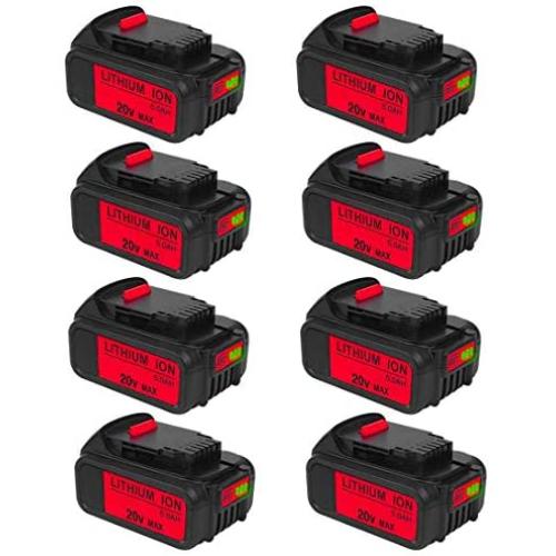8-Pack 5.0Ah DCB204 Battery for Dewalt 20V MAX XR Lithium Ion Batteries DCB205 DCB200 DCB203 DCB206 DCB204BT-2 DCB201