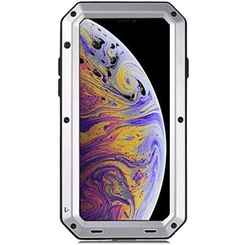 iPhone XR Case, CarterLily Full Body Shockproof Dustproof Waterproof Aluminum Alloy Metal Gorilla Glass Cover Case for Apple iPhone XR 6.1 inch (Silver)