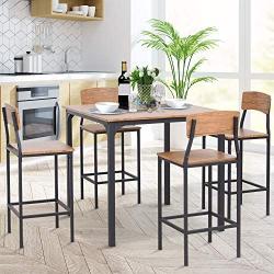 HOMCOM 5 PC Modern Counter Height Dining Set Compact Kitchen Table 4 Chairs Set with Footrest, Metal Legs, Wood