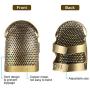 5 Pieces Copper Sewing Thimble, Adjustable Metal Bronze Sewing Thimble Rings, Faux Leather Coin Thimble Finger Protectors and Big-eye Yarn Knitting Needles for Needlework, Hand Embroidery and Knitting