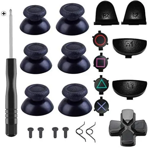 Yosikr Pairs Thumbsticks Joystick for Playstation 4 PS4 Controller with Cross Screwdriver + L2 R2 L1 R1 Trigger Replacement Parts + ABXY Bullet Buttons + D-pad + Small Spring (Balck 5 Pairs(10PCS)) Yosikr Pairs Thumbsticks Joystick for Playstation 4 PS4 Controller with Cross Screwdriver + L2 R2 L1 R1 Trigger Replacement Parts + ABXY Bullet Buttons + D-pad + Small Spring (Balck 5 Pairs(10PCS))