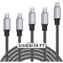 WUYA iPhone Charger, MFi Certified Lightning Cable 5 Pack (3/3/6/6/10FT) Nylon Woven with Metal Connector Compatible iPhone Xs Max/X/8/7/Plus/6S/6/SE/5S iPad - Black&White