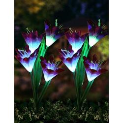 Bright Zeal 2 Bundle 8 Lily LED Fairy Solar Garden Light with Color Changing Flower Lights - Multi Color Solar Lights Outdoor Garden LED Flower Waterproof - Solar Power Purple Lily Flower LED Light