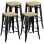 ZENY Set of 4 Metal Bar Stools 26'' Counter Height with Wooden Seat Stackable Indoor/Outdoor Barstools, 330 lbs Capacity